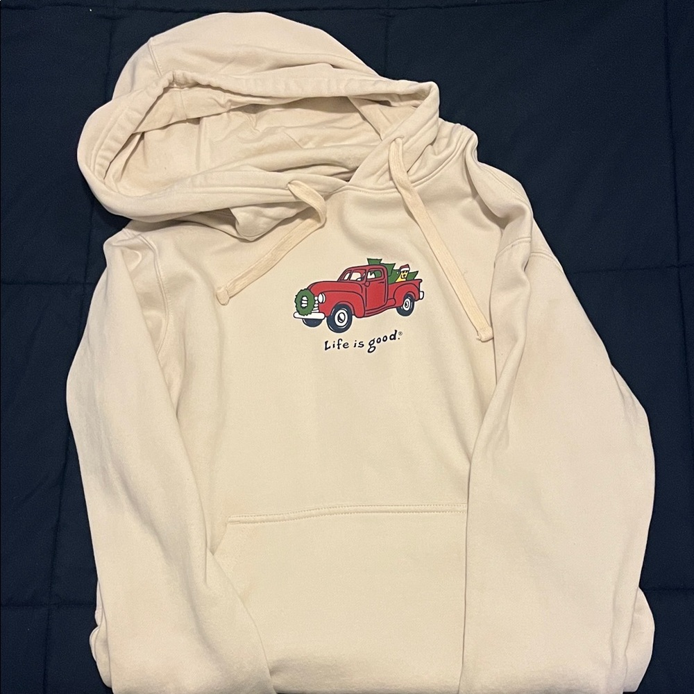 Cream Hoodie with Red Car Graphic